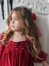 Load image into Gallery viewer, Noelle Red Tulle Embellished Bow Hair Clip