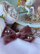 Load image into Gallery viewer, Hilary Velvet Pearl Bow Hair Clip - 4 shades