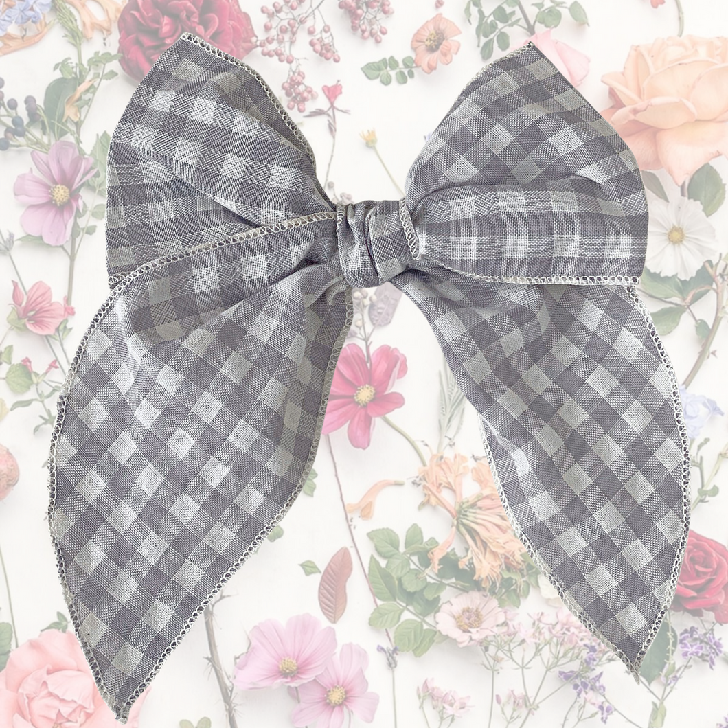 Grey Gingham Fable Bow - Hair Clip