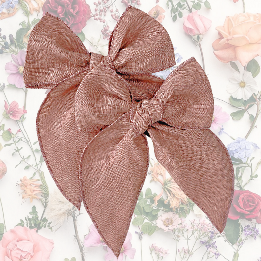 Blush Taupe Linen Cotton Fable Bow - Hair Clip