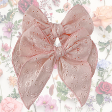 Load image into Gallery viewer, Peach Embroidered Cotton Fable Bow - Hair Clip
